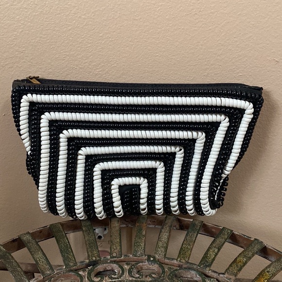 VTG 40’s Black White Stripes Telephone Cord Wire Clutch Bag Purse - Picture 7 of 11